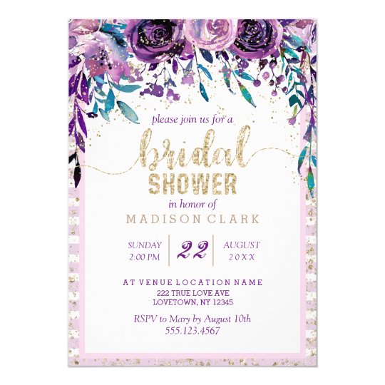 Purple Floral Champagne Bridal Shower Invitation