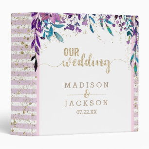 Purple Floral Champagne Gold Wedding Photo Album Binder