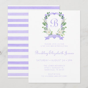 Purple Floral Crest Girl Sip And See Invitation