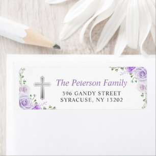 Purple Floral Cross Religieux Adresse de retour