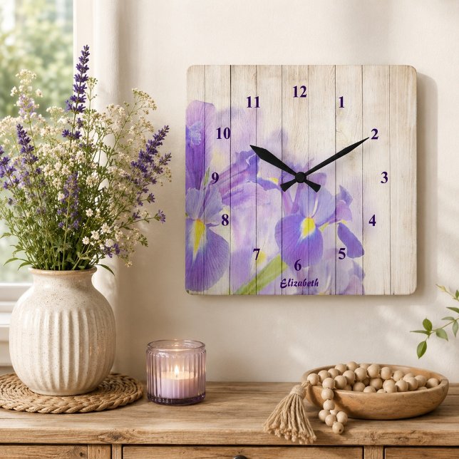 Purple Floral Custom Square Wall Clock (Creator Uploaded)