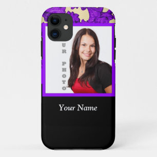 Purple floral damask photo template iPhone 11 case