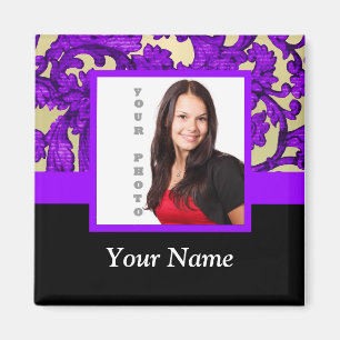 Purple floral damask photo template magnet