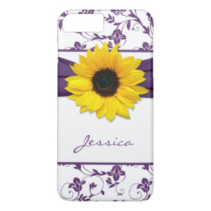 Purple Floral Damask Yellow Sunflower iPhone 8 Plus/7 Plus Case