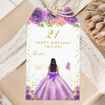 Purple Floral Dark Skin Girl Happy Birthday Gift Tags<br><div class="desc">This elegant and glamourous happy birthday gift tag can be personalized with a name. The design features a beautiful princess with dark hair and dark skin in a purple ball gown. The text combines handwritten script and modern sans serif fonts for a classy and sophisticated look. The floral arrangements, butterflies...</div>