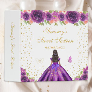Purple Floral Dark Skin Princess Sweet Sixteen Binder