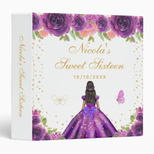 Purple Floral Dark Skin Princess Sweet Sixteen Binder
