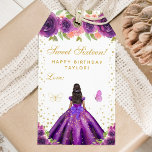Purple Floral Dark Skin Princess Sweet Sixteen Gift Tags<br><div class="desc">This elegant and glamourous sweet sixteen birthday gift tag can be personalized with a name. The design features a beautiful princess with dark hair and dark skin in a dark purple ball gown. The text combines handwritten script and modern sans serif fonts for a classy and sophisticated look. The floral...</div>