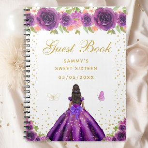 Purple Floral Dark Skin Princess Sweet Sixteen Notebook