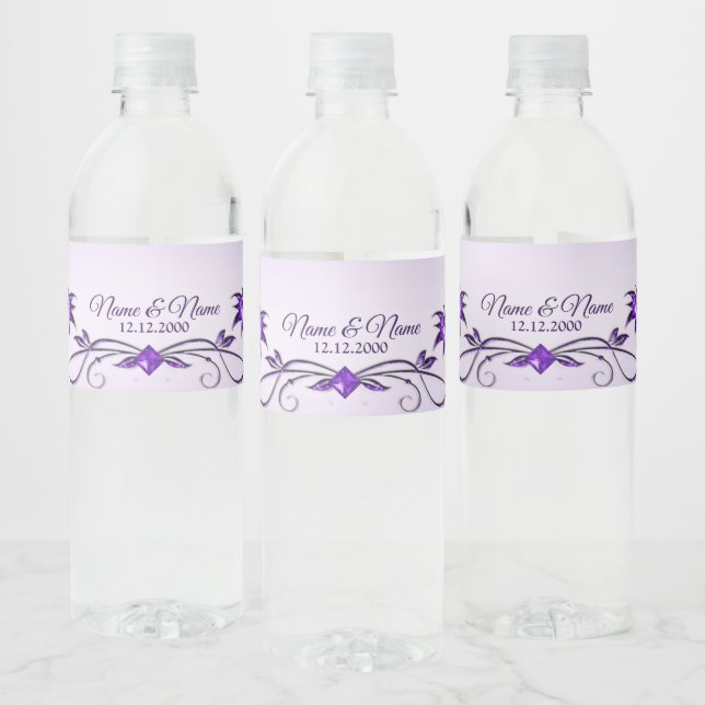 Purple Floral Decorative Water Bottle Label (Bottles)