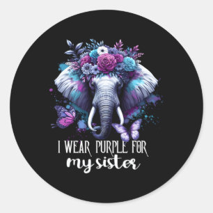 Purple Floral Dementia Tees Elephant Butterflies H Classic Round Sticker