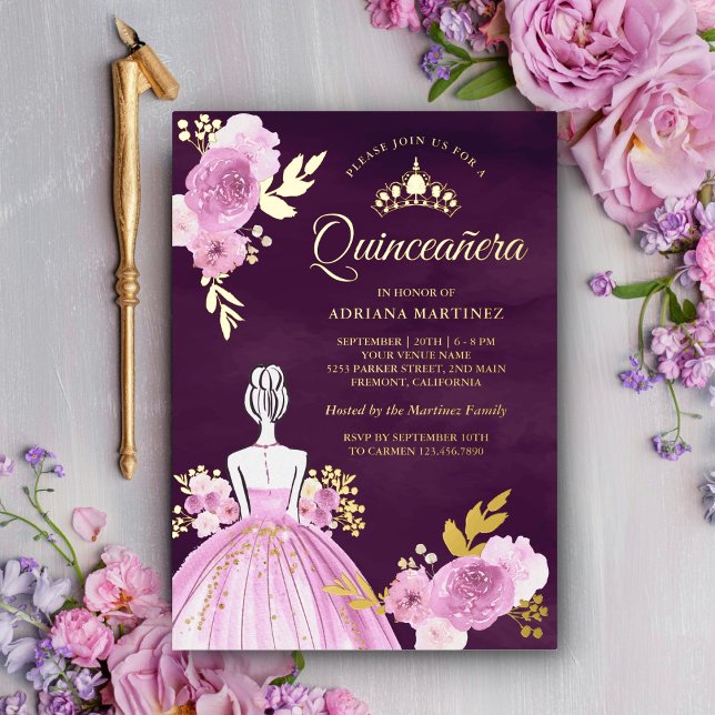Purple Floral Dress Princess Plum Quinceanera Gold (Creator Uploaded)