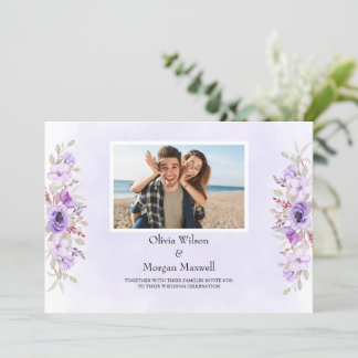 Purple Floral Elegance Wedding Save the Date Invitation