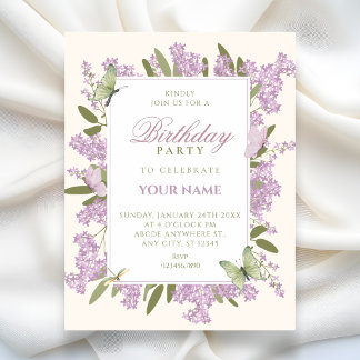 Purple floral elegant birthday party invitation