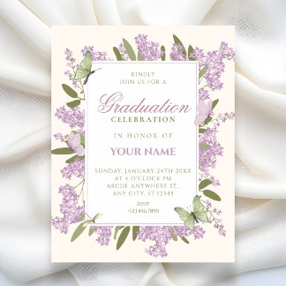 Purple floral elegant graduation invitation