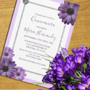 Purple Floral Elegant Quinceanera Invitation
