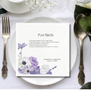Purple Floral Elegant Square Wedding Fun Facts Napkin