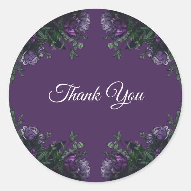 Purple Floral Elegant Wedding Gothic Classic Round Sticker (Front)