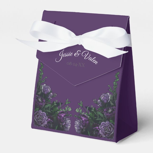 Purple Floral Elegant Wedding Gothic Favor Box (Front Side)