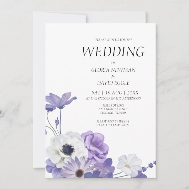 Purple Floral Elegant Wedding Invitation (Front)
