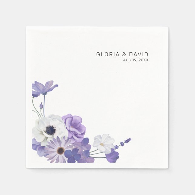 Purple Floral Elegant  Wedding  Napkin (Front)