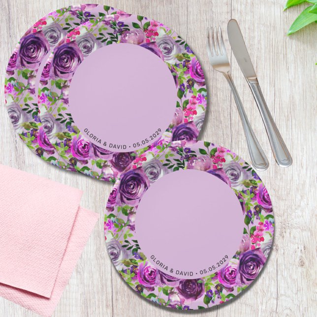 Purple Floral Elegant  Wedding  Paper Plate (Creator Uploaded)