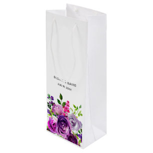 Purple Floral Elegant  Wedding  Wine Gift Bag