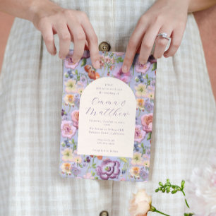 Purple Floral Embroidery Maximalist Wedding Invitation