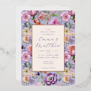 Purple Floral Embroidery Wedding Frame