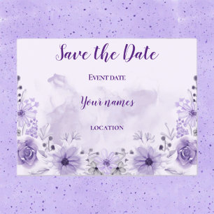 Purple floral enregistrer la date carte postale