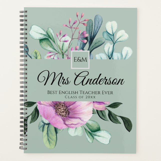 Purple Floral ENSEIGNANT Cadeau - Ajouter le nom d (Devant)