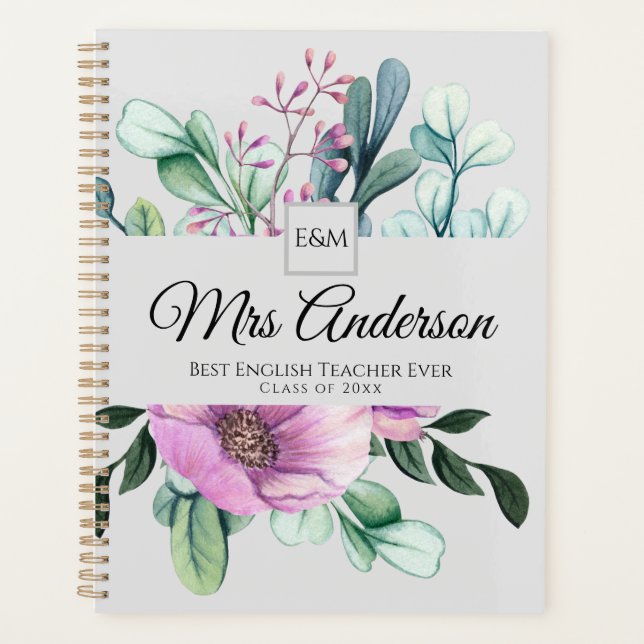 Purple Floral ENSEIGNANT Cadeau - Ajouter le nom d (Devant)