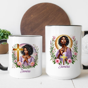 Purple Floral Ethnic Christian Praying Rasta Woman Coffee Mug