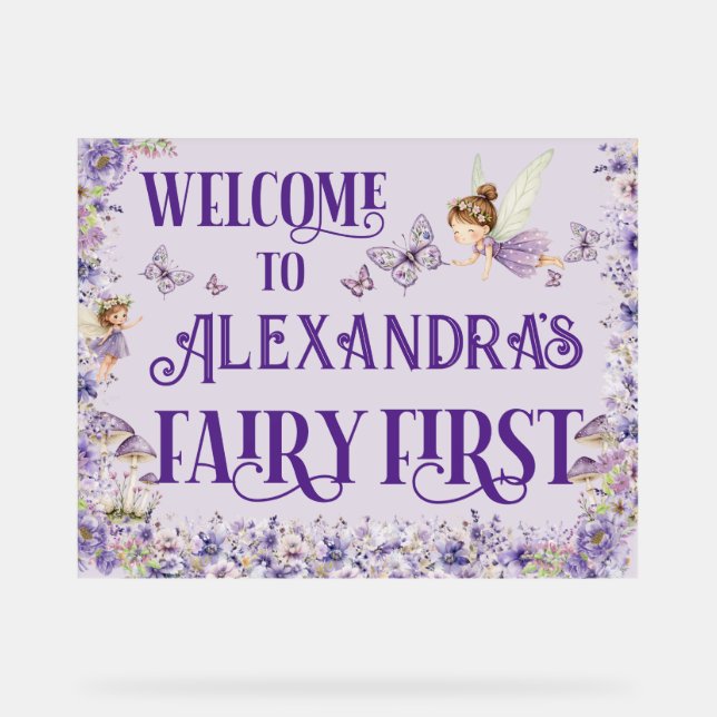 Purple Floral Fairy First 11x14 Birthday Welcome (Recto)