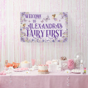 Purple Floral Fairy First Birthday Welcome Banner