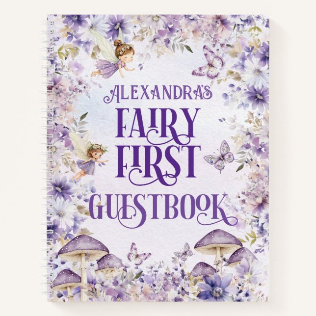 Purple Floral Fairy First Guestbook Deluxe  Notebook (Front)