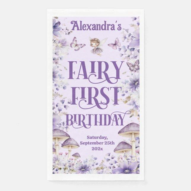 Purple Floral Fairy First  Napkin (Front)