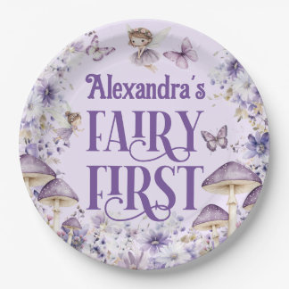 Purple Floral Fairy First Round Paper Plate