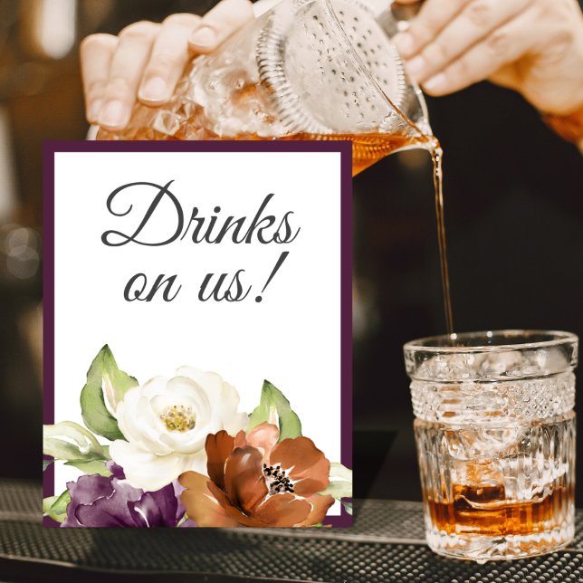Purple Floral Fall Wedding Drinks Sign (Creator Uploaded)