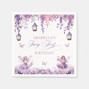 Purple Floral Fantasy Fairy First Birthday Napkin