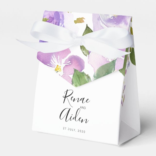 Purple floral favor box, mauve wedding box (Front Side)