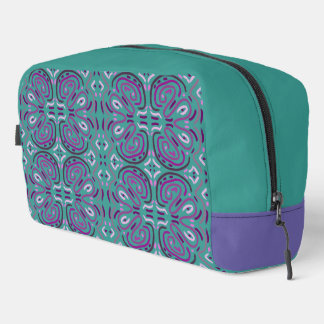Purple Floral Feminine Flower Pattern on Turquoise Dopp Kit