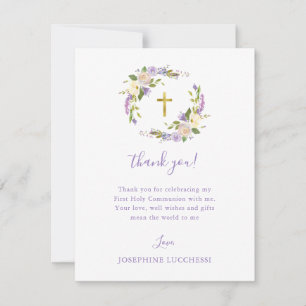 Purple Floral First Holy Communion Custom  Card
