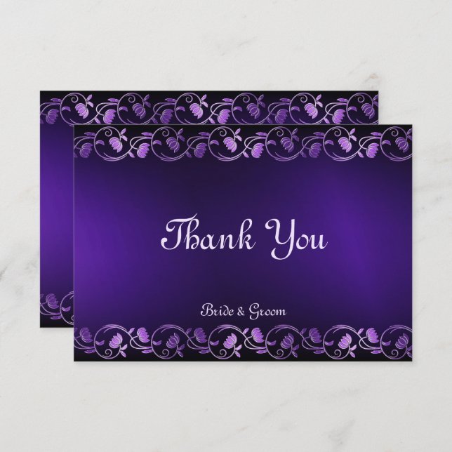 Purple Floral Flat Thank You Card (Front/Back)