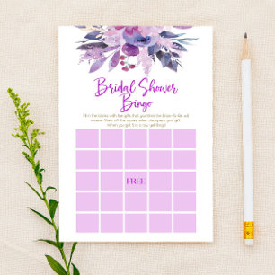 Purple Floral Flower Bingo Bridal Shower Game Stationery