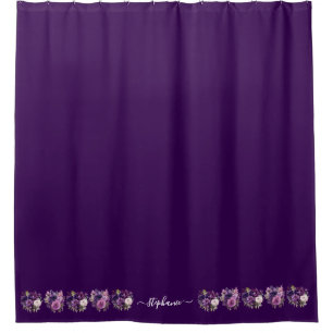 Purple Floral Flowers on Bottom Shower Curtain