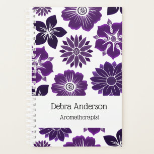 Purple Floral Flowers Pattern Personalized Name Planner