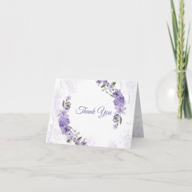 Purple Floral Folded Thank You Card (Front)