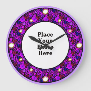 Purple Floral Frame Your Photo Wall Clock