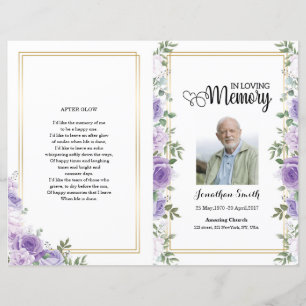 Purple floral Funeral Program template